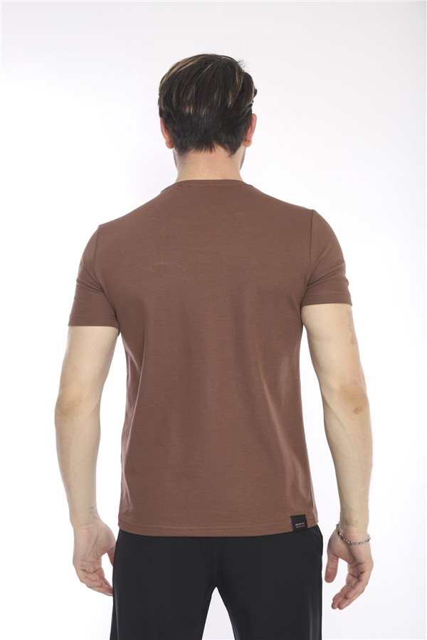 Escetic Kahve Erkek Ragular Kalıp Pamuklu ABD Pike Nefes Alabilen Spor T-Shirt 0895