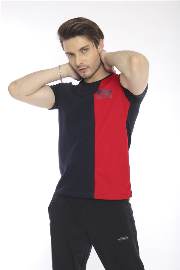 Escetic Lacivert Erkek Ragular Kalıp Pamuklu ABD Pike Nefes Alabilen Spor T-Shirt 0895