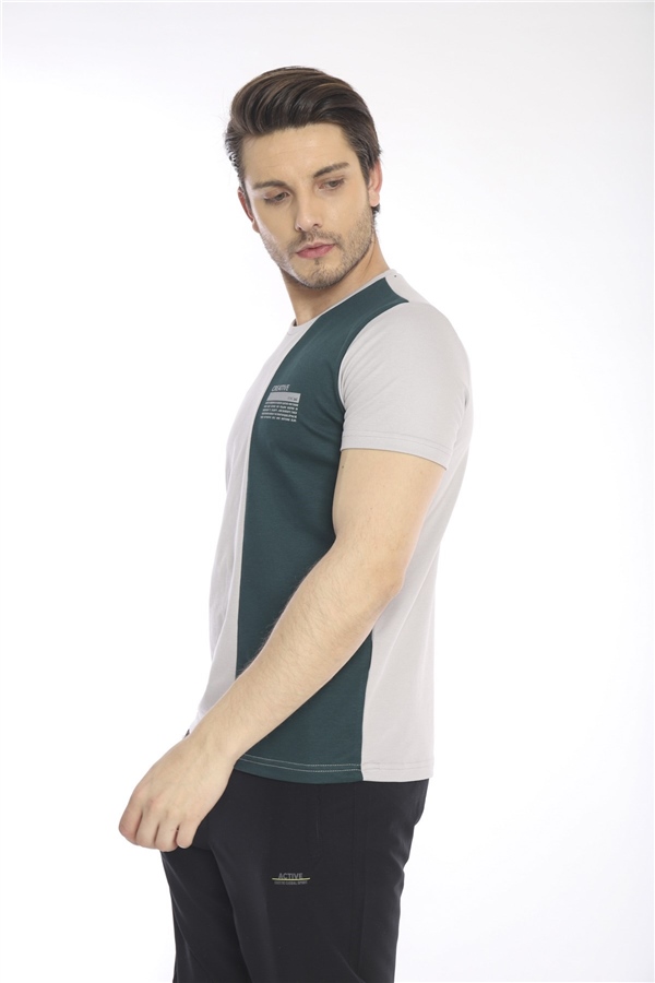 Escetic Gri Erkek Ragular Kalıp Pamuklu ABD Pike Nefes Alabilen Spor T-Shirt 0895