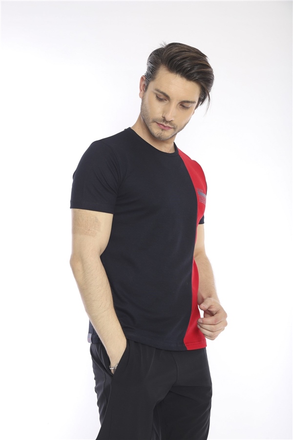 Escetic Lacivert Erkek Ragular Kalıp Pamuklu ABD Pike Nefes Alabilen Spor T-Shirt 0895