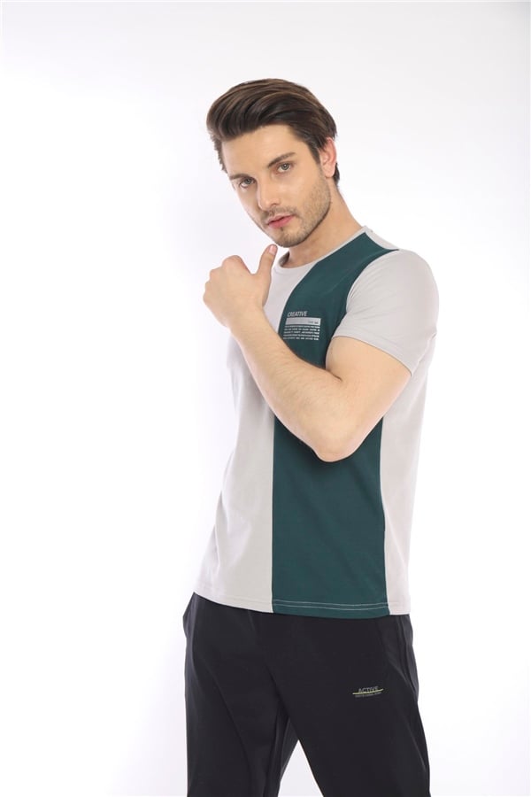 Escetic Gri Erkek Ragular Kalıp Pamuklu ABD Pike Nefes Alabilen Spor T-Shirt 0895