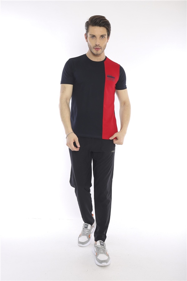 Escetic Lacivert Erkek Ragular Kalıp Pamuklu ABD Pike Nefes Alabilen Spor T-Shirt 0895