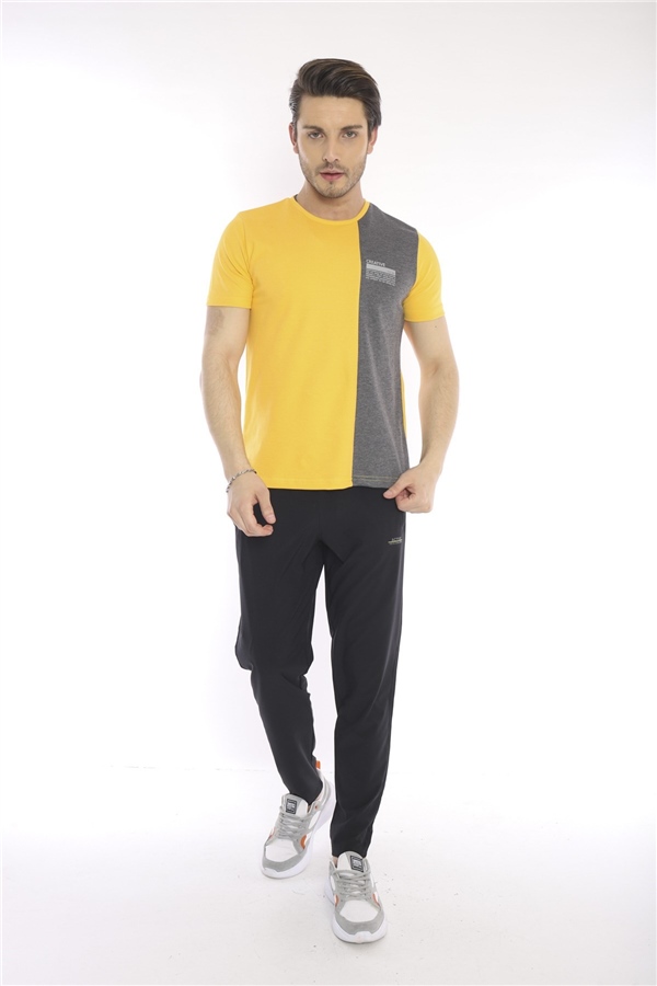 Escetic Sarı Erkek Ragular Kalıp Pamuklu ABD Pike Nefes Alabilen Spor T-Shirt 0895