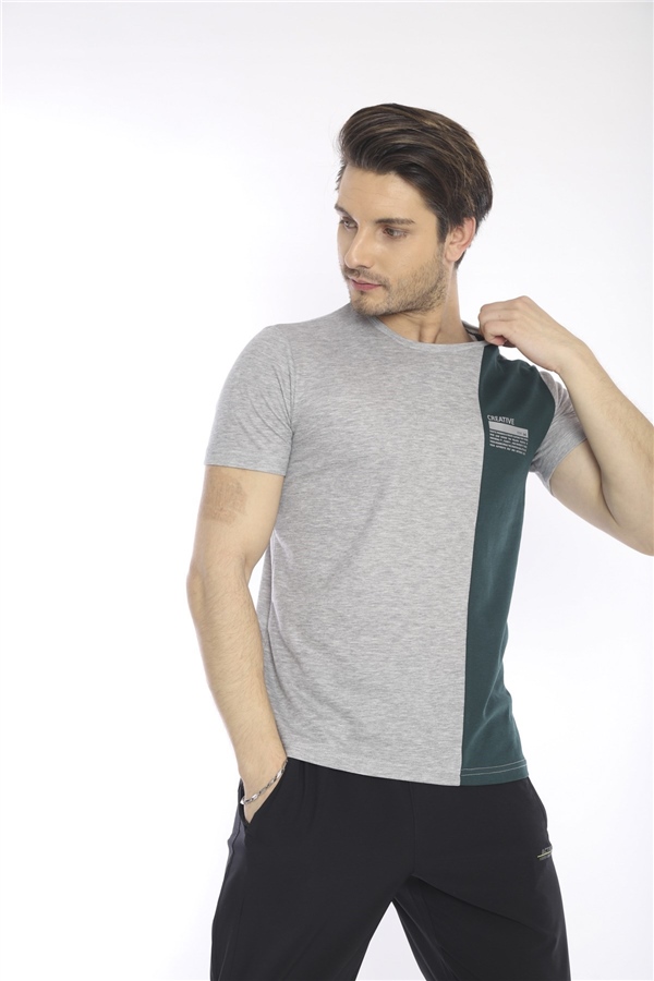 Escetic G2 Melanj Erkek Ragular Kalıp Pamuklu ABD Pike Nefes Alabilen Spor T-Shirt 0895