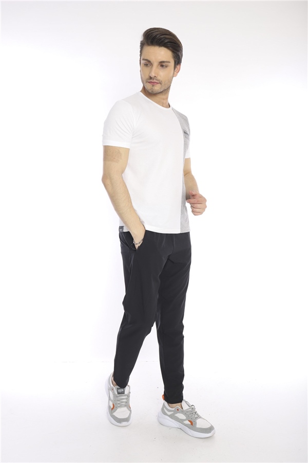 Escetic Beyaz Erkek Ragular Kalıp Pamuklu ABD Pike Nefes Alabilen Spor T-Shirt 0895