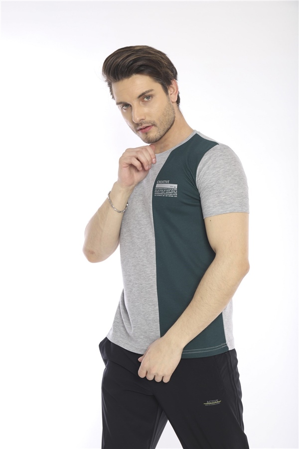 Escetic G2 Melanj Erkek Ragular Kalıp Pamuklu ABD Pike Nefes Alabilen Spor T-Shirt 0895