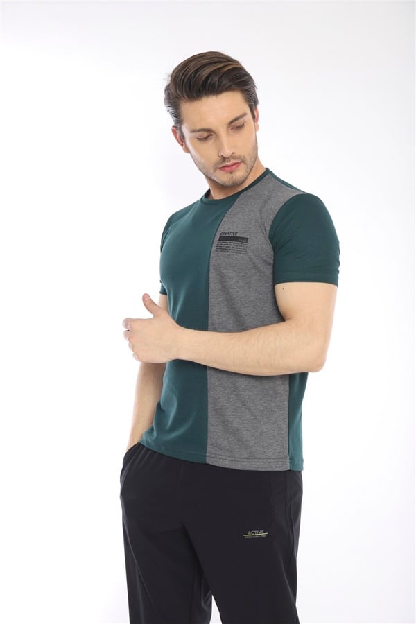 Escetic Yeşil Erkek Ragular Kalıp Pamuklu ABD Pike Nefes Alabilen Spor T-Shirt 0895