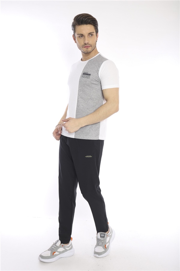 Escetic Beyaz Erkek Ragular Kalıp Pamuklu ABD Pike Nefes Alabilen Spor T-Shirt 0895