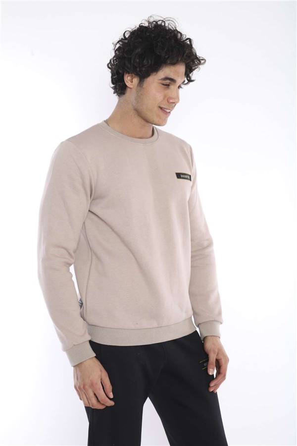 Escetic Bej Erkek Kışlık Kalın 3 İplik (İçi Şardonlu) Sweat Eşofman Takımı A3053