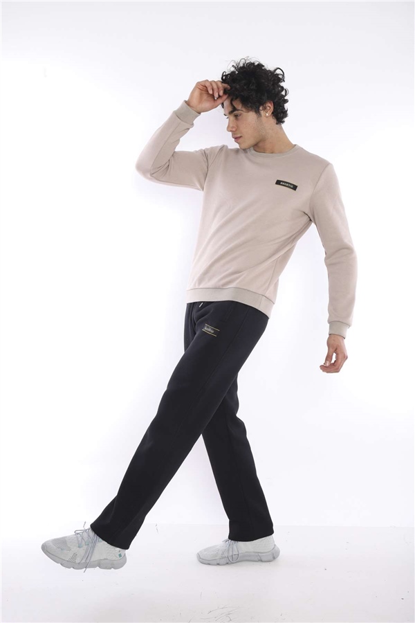 Escetic Bej Erkek Kışlık Kalın 3 İplik (İçi Şardonlu) Sweat Eşofman Takımı A3053