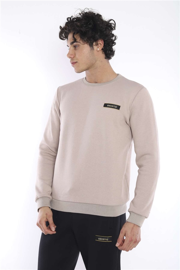 Escetic Bej Erkek Kışlık Kalın 3 İplik (İçi Şardonlu) Sweat Eşofman Takımı A3053