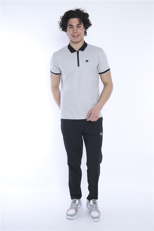 Escetic Bej Erkek Regular Kalıp ABD Pike Nefes Alabilen Polo Yaka Spor T-Shirt 0858