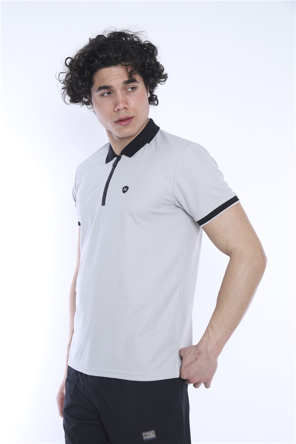 Escetic Bej Erkek Regular Kalıp ABD Pike Nefes Alabilen Polo Yaka Spor T-Shirt 0858