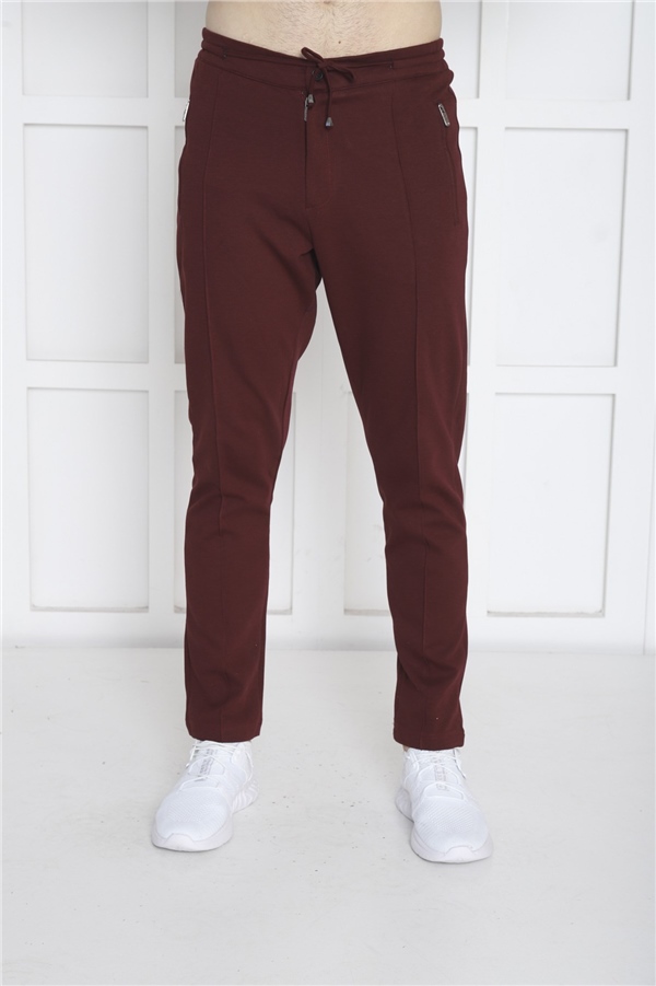 Escetic Bordo Erkek Pantolon görünümlü 4 Cepli Fermuarlı Slimfit Spor Eşofman Altı B1216