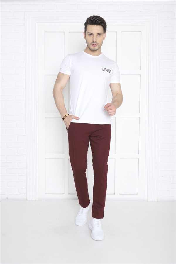 Escetic Bordo Erkek Pantolon görünümlü 4 Cepli Fermuarlı Slimfit Spor Eşofman Altı B1216