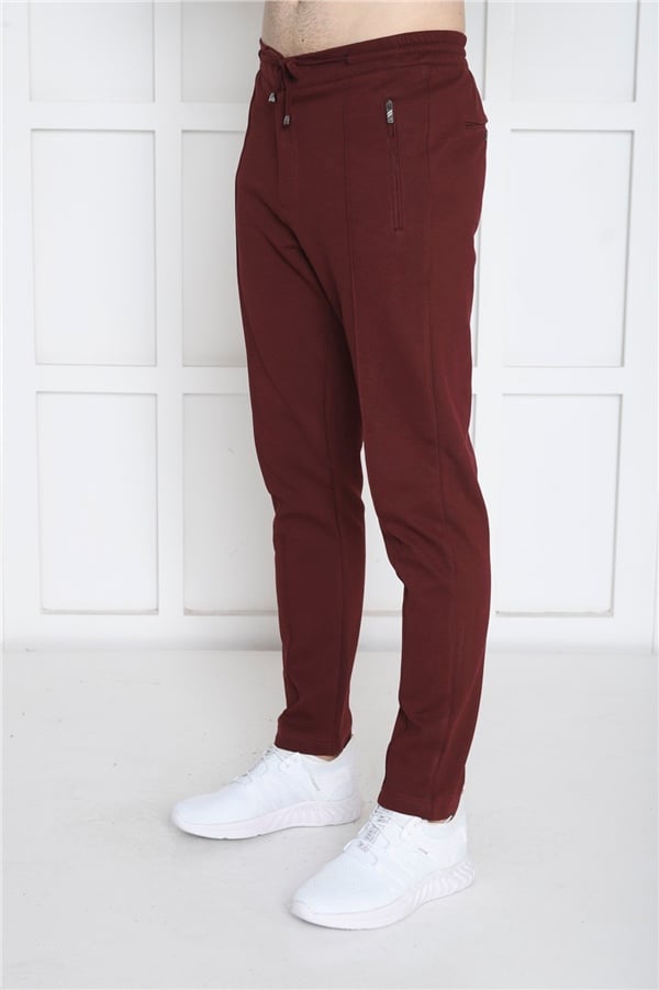 Escetic Bordo Erkek Pantolon görünümlü 4 Cepli Fermuarlı Slimfit Spor Eşofman Altı B1216