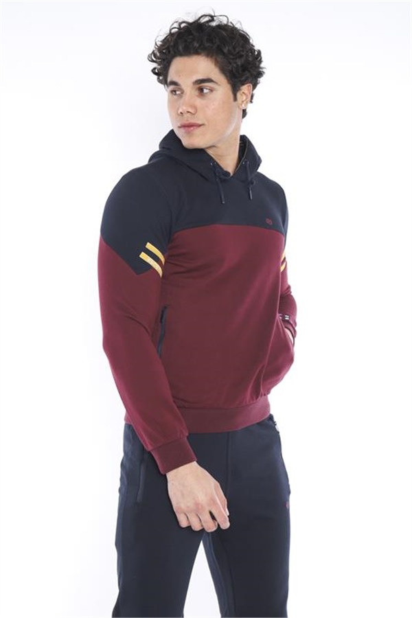 Escetic Bordo Erkek 3 İplik Nefes Alabilen Pamuklu Baskılı Spor Slimfit Sweat Takım A3039