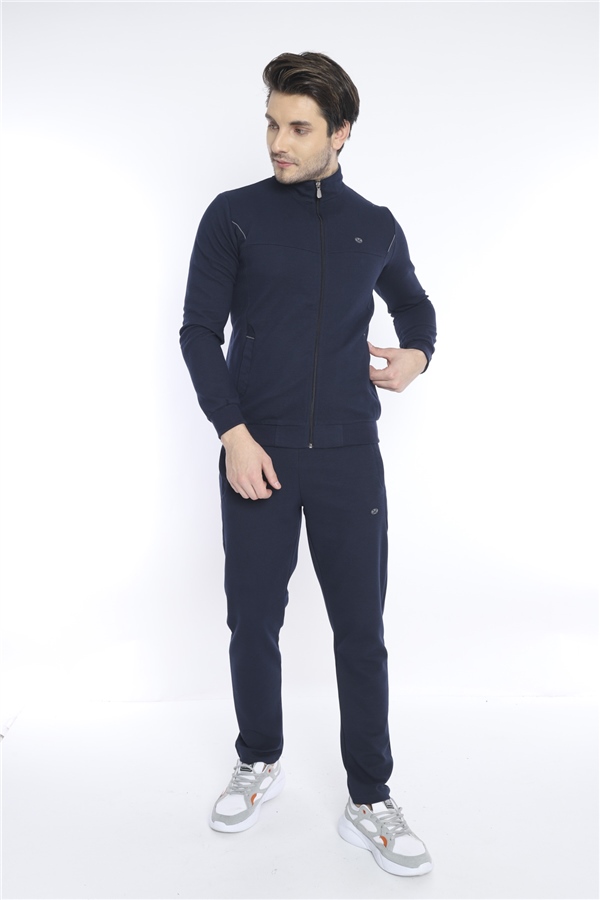 Escetic Lacivert Erkek 4 Cepli Nefes Alabilen Pıtırcık Kumaş Spor Slimfit Eşofman Takımı 6748