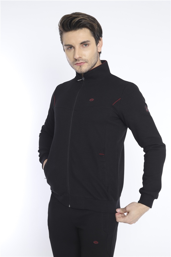 Escetic Siyah Erkek 4 Cepli Nefes Alabilen Pıtırcık Kumaş Spor Slimfit Eşofman Takımı 6748