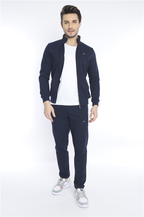 Escetic Lacivert Erkek 4 Cepli Nefes Alabilen Pıtırcık Kumaş Spor Slimfit Eşofman Takımı 6748