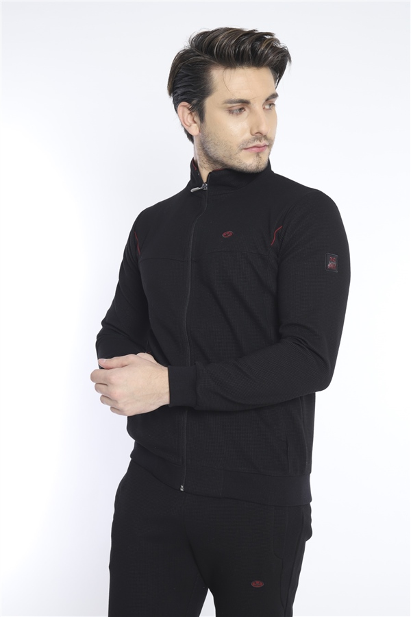 Escetic Siyah Erkek 4 Cepli Nefes Alabilen Pıtırcık Kumaş Spor Slimfit Eşofman Takımı 6748