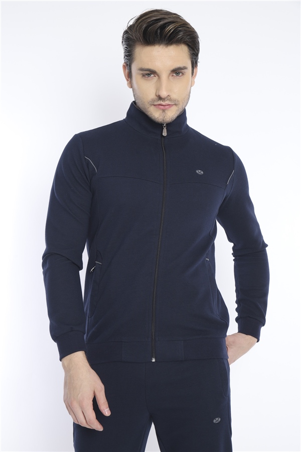 Escetic Lacivert Erkek 4 Cepli Nefes Alabilen Pıtırcık Kumaş Spor Slimfit Eşofman Takımı 6748