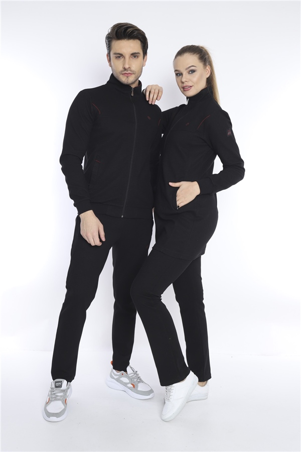 Escetic Siyah Erkek 4 Cepli Nefes Alabilen Pıtırcık Kumaş Spor Slimfit Eşofman Takımı 6748