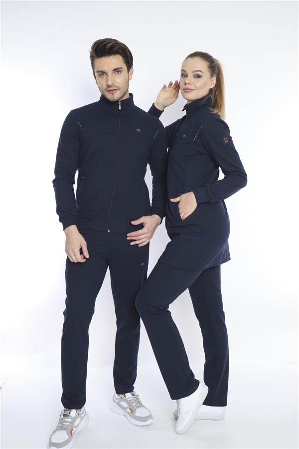 Escetic Lacivert Erkek 4 Cepli Nefes Alabilen Pıtırcık Kumaş Spor Slimfit Eşofman Takımı 6748