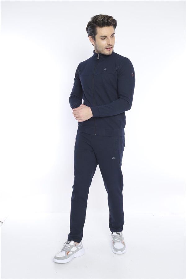 Escetic Lacivert Erkek 4 Cepli Nefes Alabilen Pıtırcık Kumaş Spor Slimfit Eşofman Takımı 6748