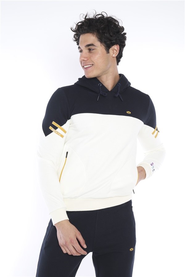 Escetic Ekru Erkek 3 İplik Nefes Alabilen Pamuklu Baskılı Spor Slimfit Sweat Takım A3039