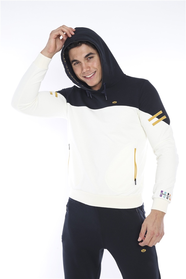 Escetic Ekru Erkek 3 İplik Nefes Alabilen Pamuklu Baskılı Spor Slimfit Sweat Takım A3039