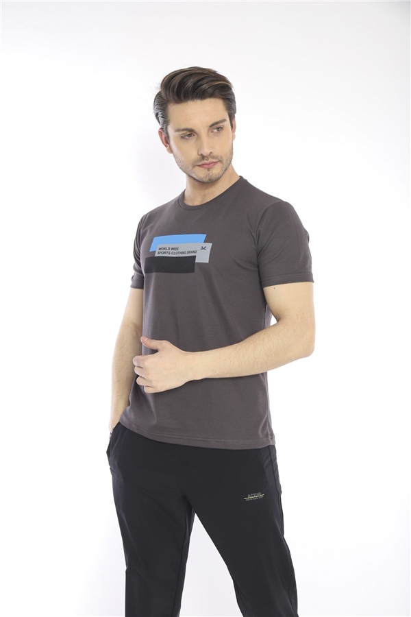Escetic Füme Erkek Ragular Kalıp Pamuklu ABD Pike Nefes Alabilen Spor T-Shirt 0876
