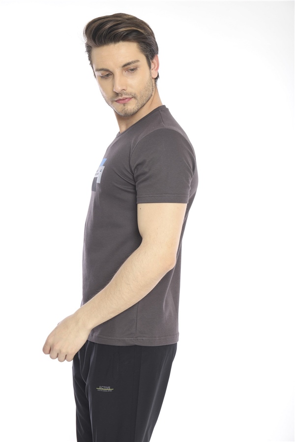 Escetic Füme Erkek Ragular Kalıp Pamuklu ABD Pike Nefes Alabilen Spor T-Shirt 0876