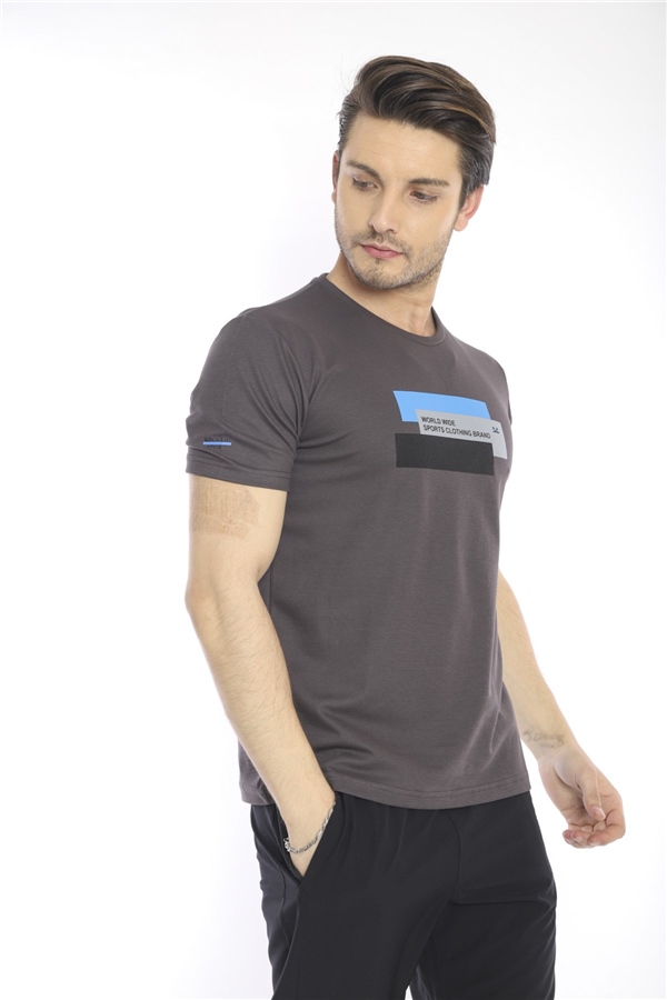 Escetic Füme Erkek Ragular Kalıp Pamuklu ABD Pike Nefes Alabilen Spor T-Shirt 0876