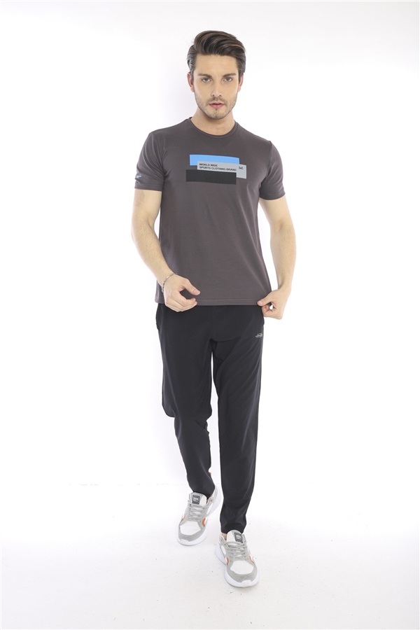 Escetic Füme Erkek Ragular Kalıp Pamuklu ABD Pike Nefes Alabilen Spor T-Shirt 0876