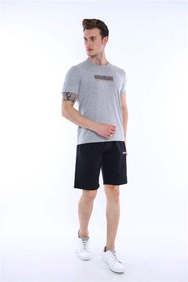 Escetic G2 Melanj Erkek Baskılı Pamuklu Nefes Alan Şort-T-shirt Takım A3012