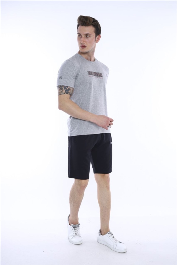 Escetic G2 Melanj Erkek Baskılı Pamuklu Nefes Alan Şort-T-shirt Takım A3012