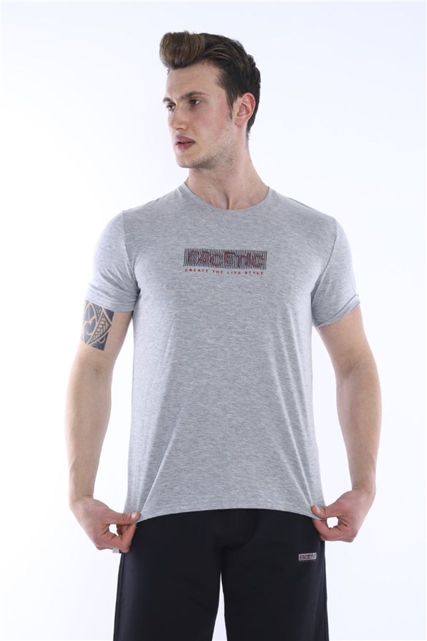 Escetic G2 Melanj Erkek Baskılı Pamuklu Nefes Alan Şort-T-shirt Takım A3012