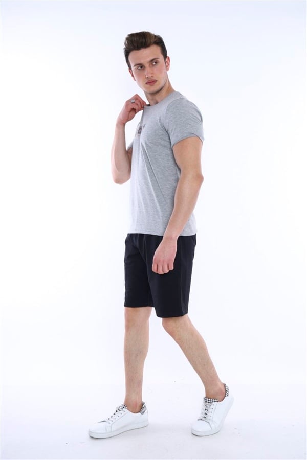 Escetic G2 Melanj Erkek Baskılı Pamuklu Nefes Alan Şort-T-shirt Takım A3012