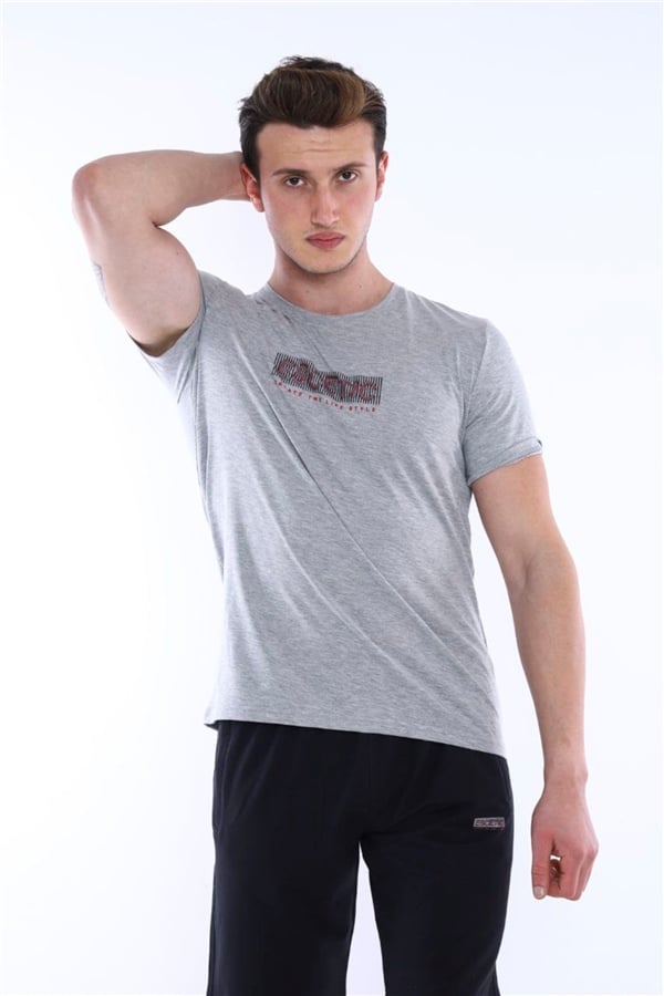 Escetic G2 Melanj Erkek Baskılı Pamuklu Nefes Alan Şort-T-shirt Takım A3012