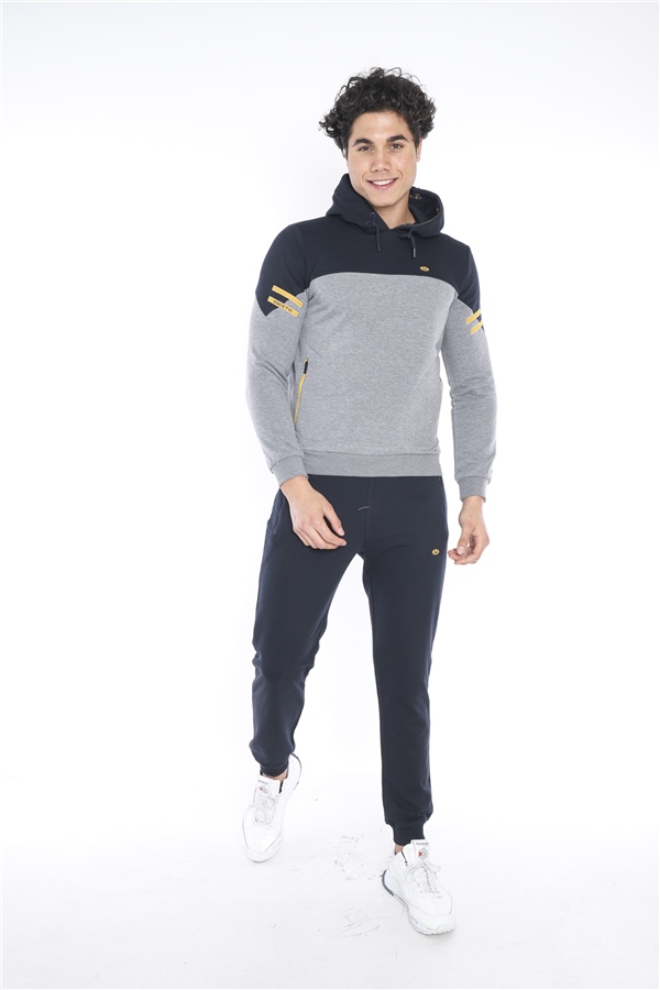 Escetic GB Melanj Erkek 3 İplik Nefes Alabilen Pamuklu Baskılı Spor Slimfit Sweat Takım A3039