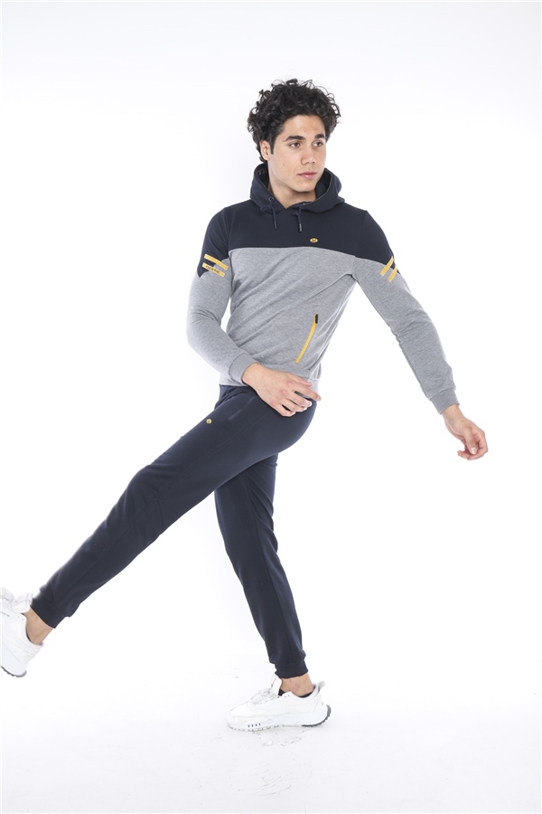 Escetic GB Melanj Erkek 3 İplik Nefes Alabilen Pamuklu Baskılı Spor Slimfit Sweat Takım A3039