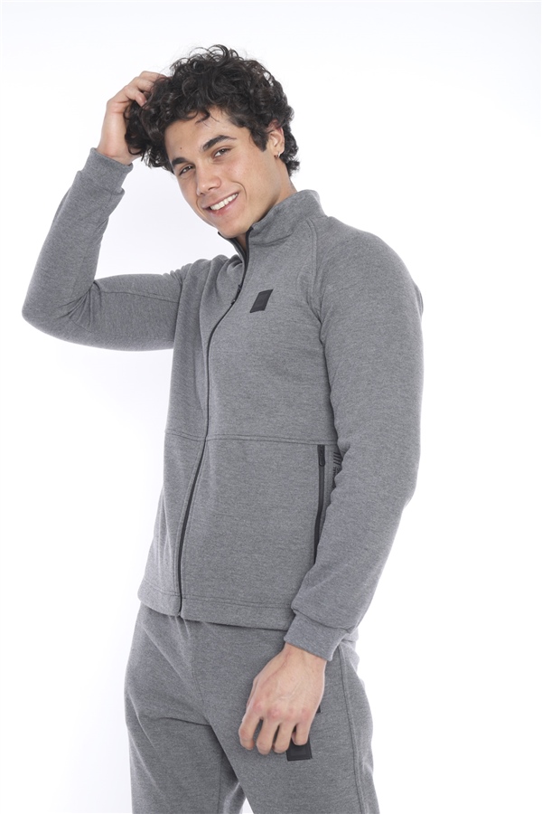 Escetic G3 Melanj Erkek Şardonlu Lakos Kumaş Dik Yaka Spor Slimfit Eşofman Takımı 6693