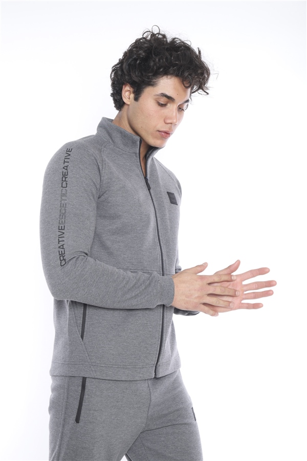 Escetic G3 Melanj Erkek Şardonlu Lakos Kumaş Dik Yaka Spor Slimfit Eşofman Takımı 6693