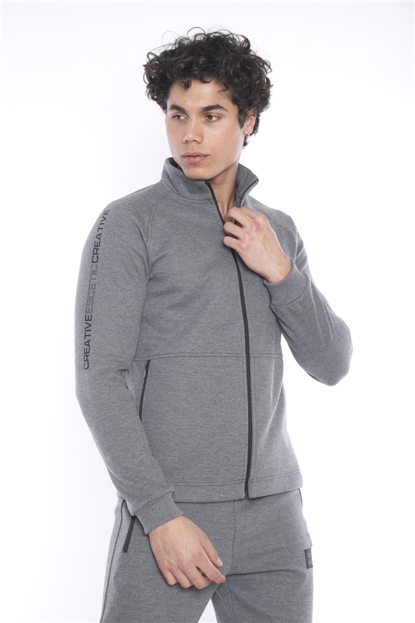 Escetic G3 Melanj Erkek Şardonlu Lakos Kumaş Dik Yaka Spor Slimfit Eşofman Takımı 6693