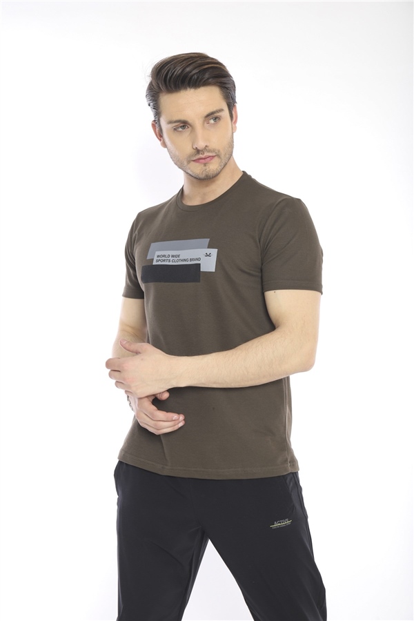 Escetic Haki Erkek Ragular Kalıp Pamuklu ABD Pike Nefes Alabilen Spor T-Shirt 0876