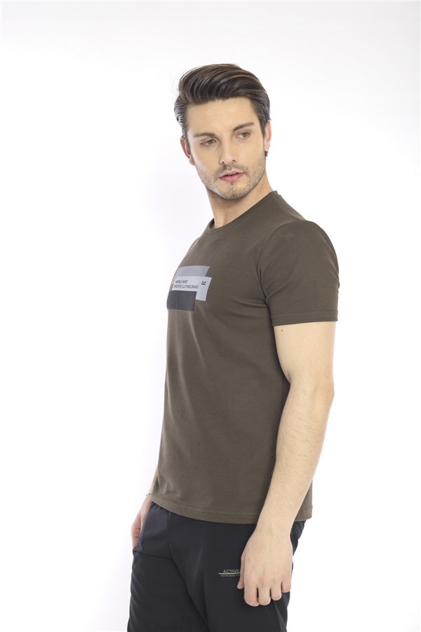 Escetic Haki Erkek Ragular Kalıp Pamuklu ABD Pike Nefes Alabilen Spor T-Shirt 0876