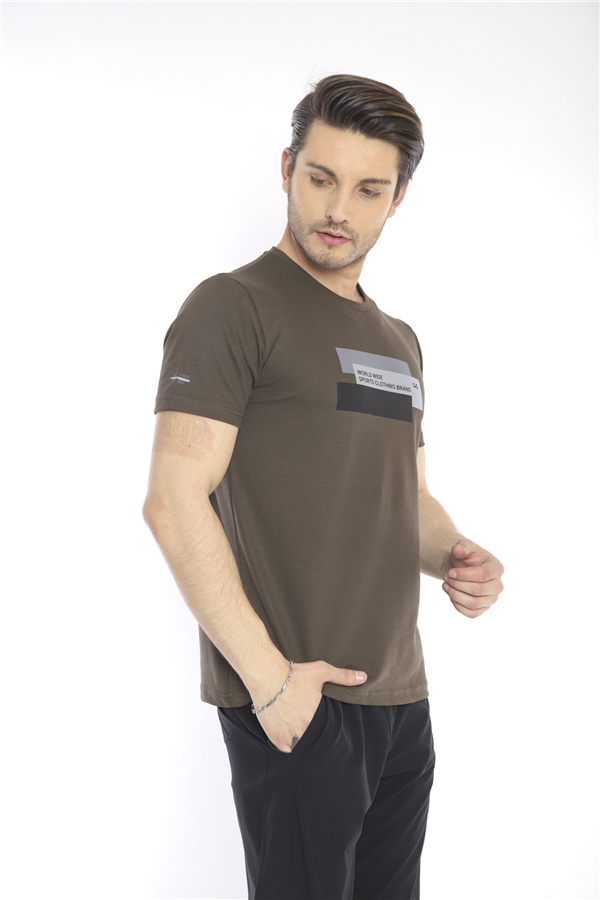 Escetic Haki Erkek Ragular Kalıp Pamuklu ABD Pike Nefes Alabilen Spor T-Shirt 0876