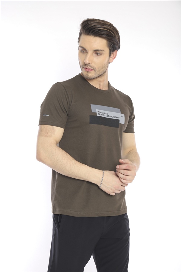Escetic Haki Erkek Ragular Kalıp Pamuklu ABD Pike Nefes Alabilen Spor T-Shirt 0876