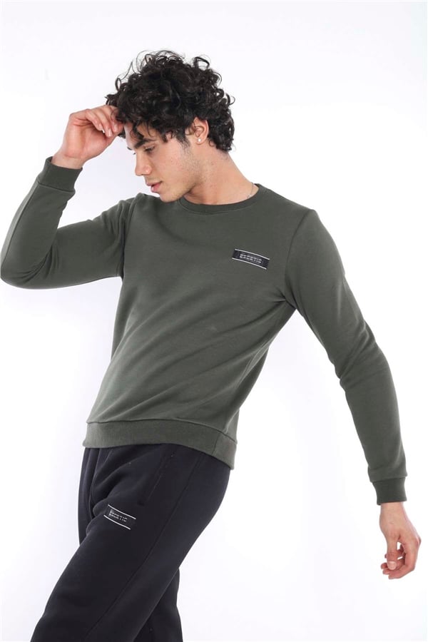 Escetic Haki Erkek Kışlık Kalın 3 İplik (İçi Şardonlu) Sweat Eşofman Takımı A3053